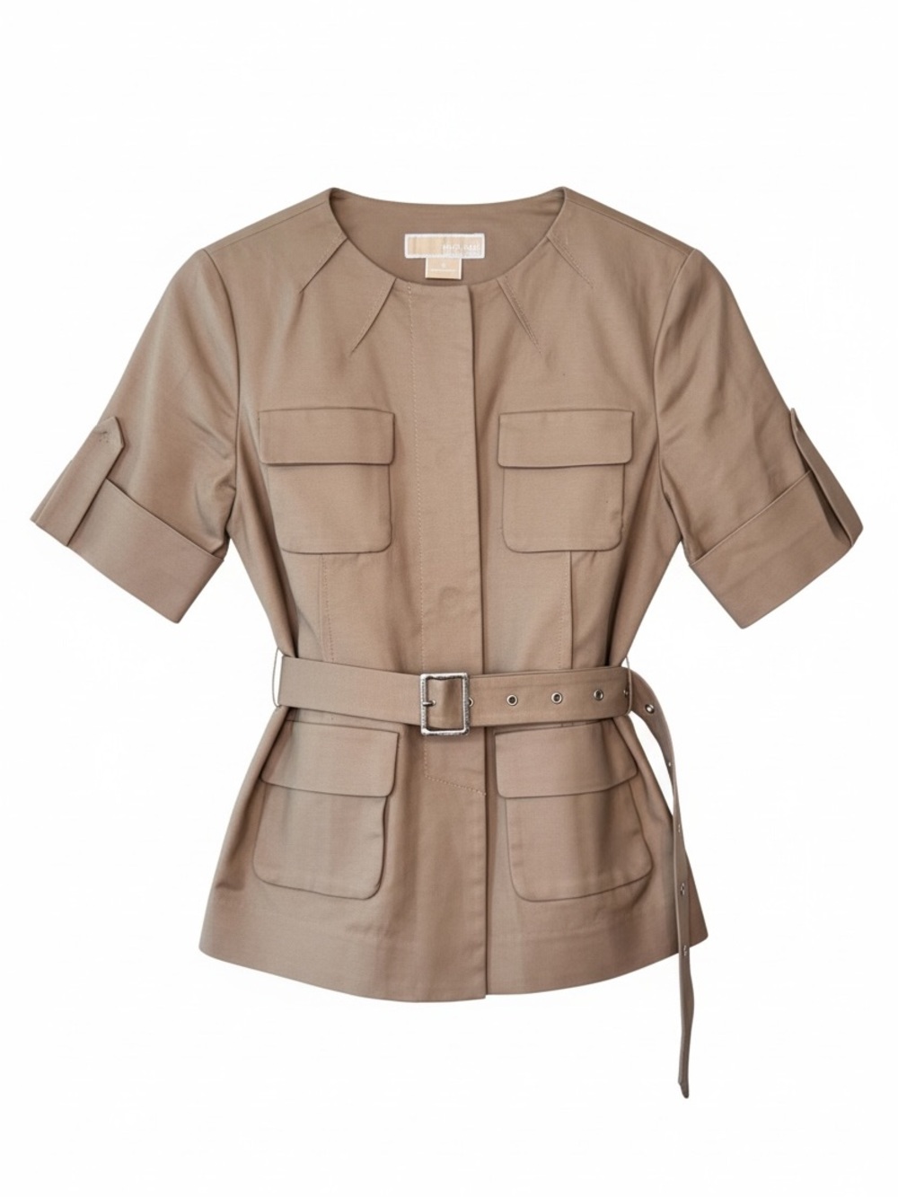 NWOT Michael Kors Short-Sleeve Utility Jacket with Belt - Taupe